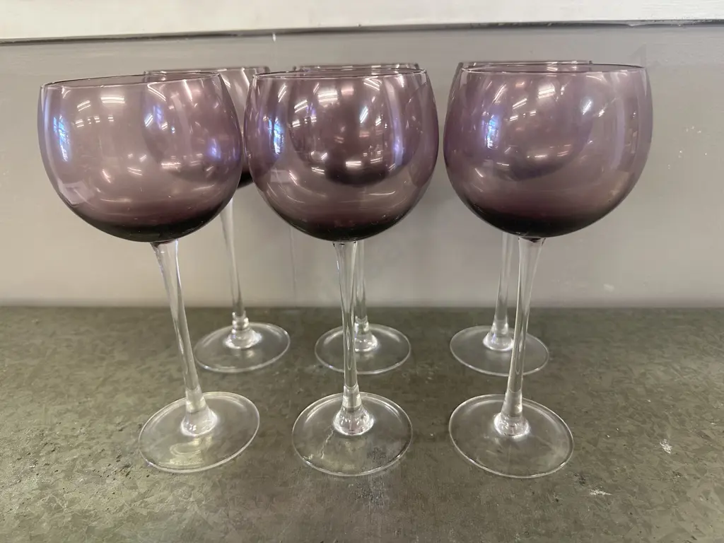 Set Of Six Amethyst Wine Glasses Image 1++