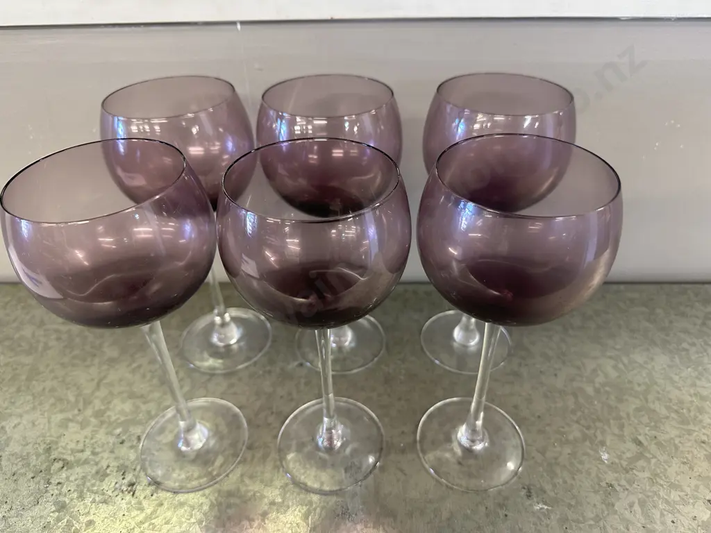 Set Of Six Amethyst Wine Glasses Image 1++
