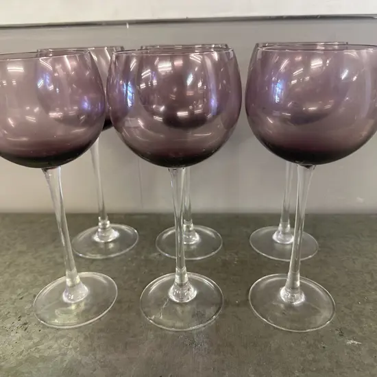 Set Of Six Amethyst Wine Glasses