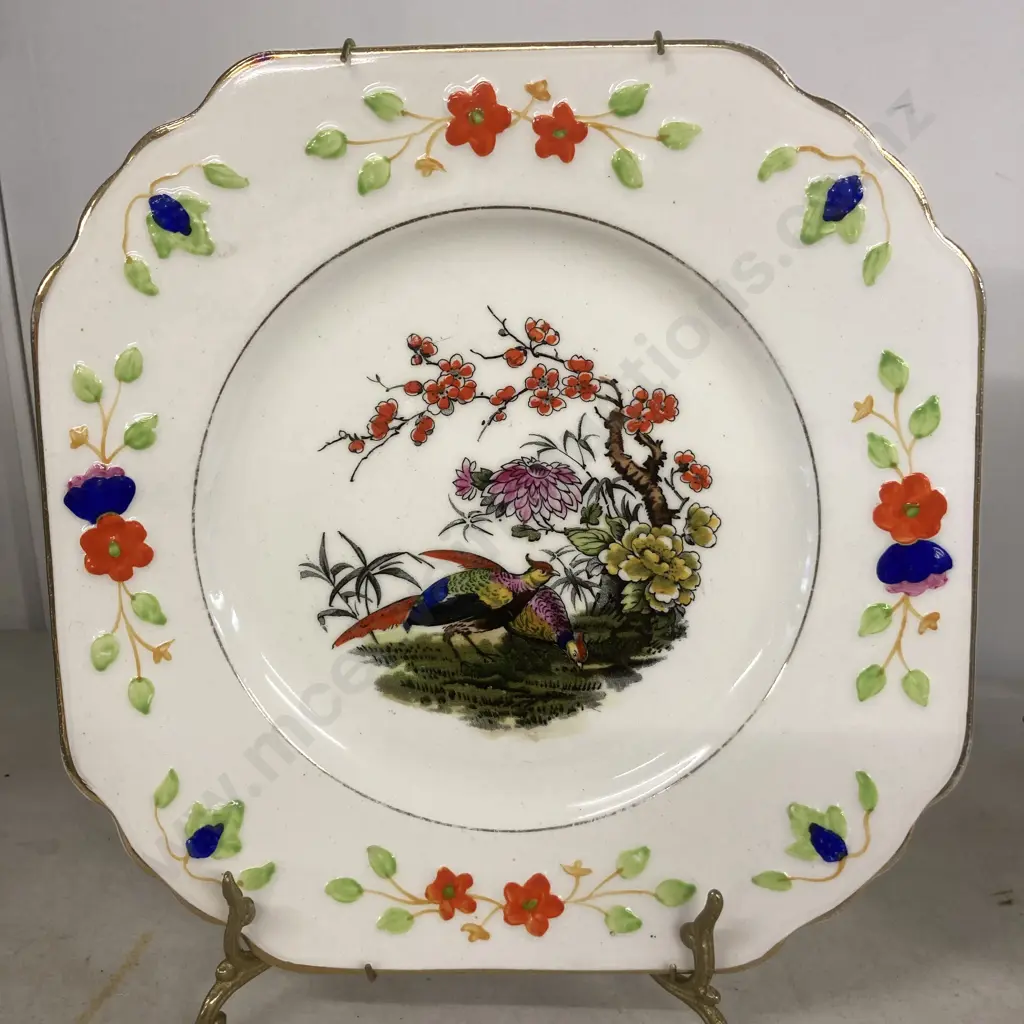 Pair of Rare Antique Wedgwood & Co Queen's Ivory Pheasant Victorian Salad Plates Image 1++