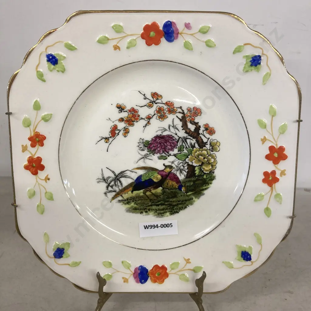 Pair of Rare Antique Wedgwood & Co Queen's Ivory Pheasant Victorian Salad Plates Image 1++
