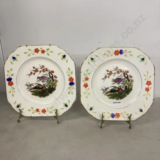 Pair of Rare Antique Wedgwood & Co Queen's Ivory Pheasant Victorian Salad Plates