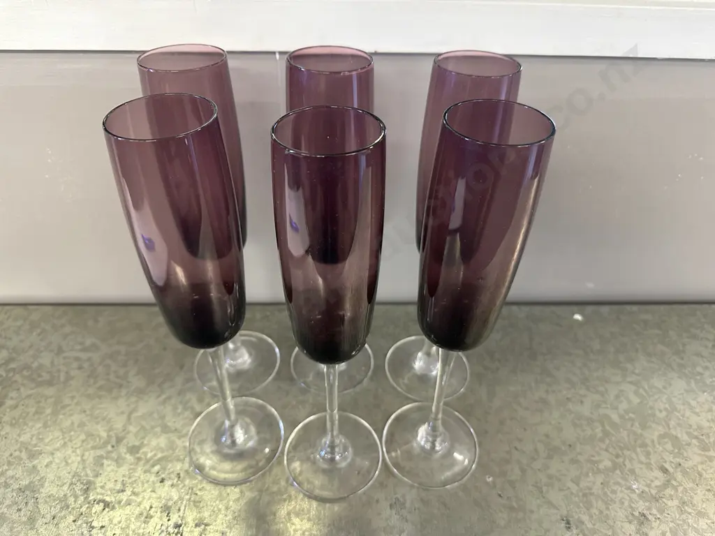 Set Of Six Amethyst Champagne Glasses Image 1++