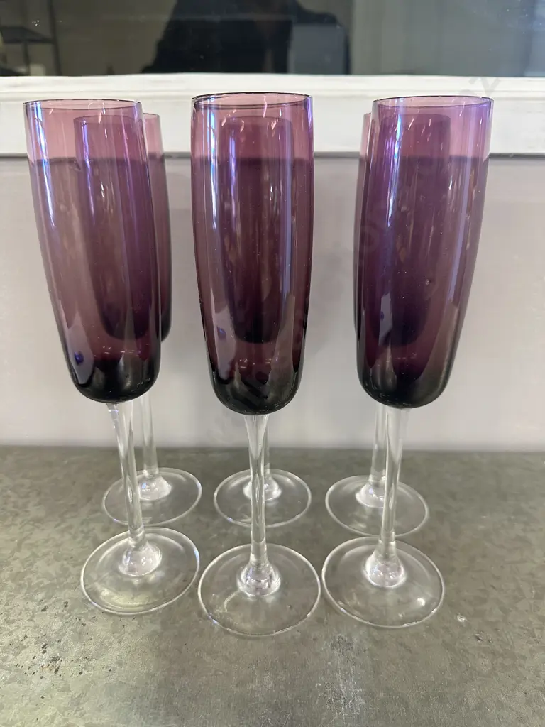 Set Of Six Amethyst Champagne Glasses Image 1++