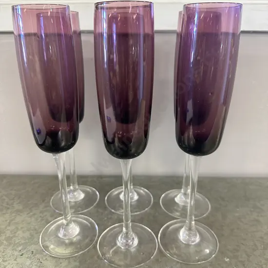 Set Of Six Amethyst Champagne Glasses