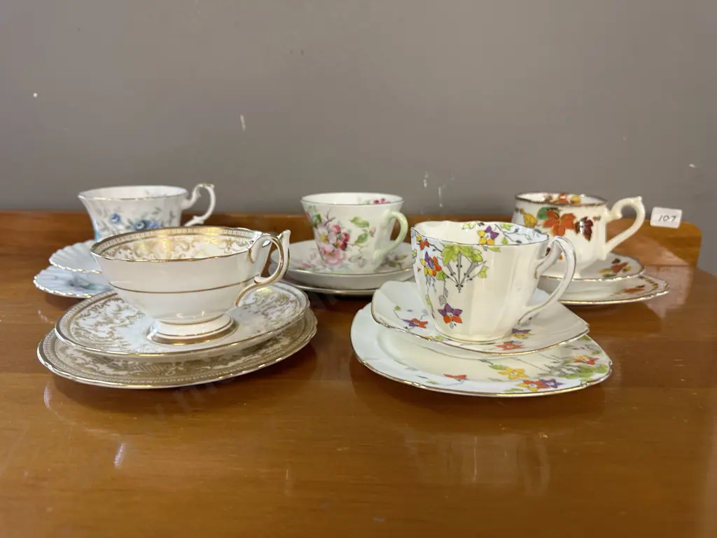 Selection of China Trios x 5 Including Royal Albert, Aynsley Etc Image 1++