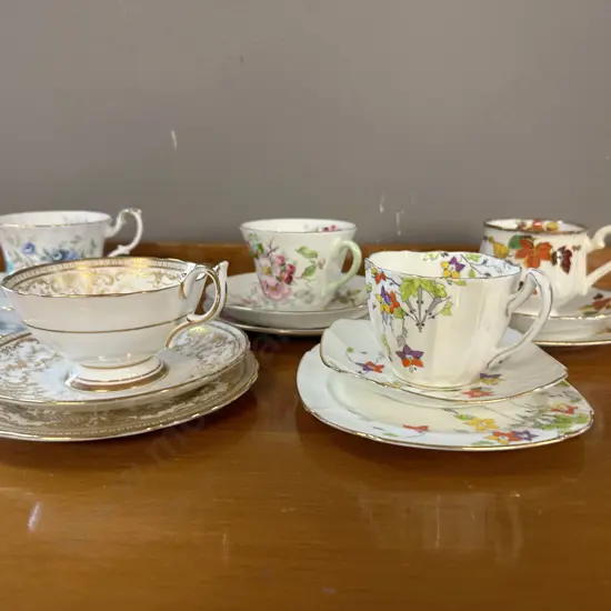 Selection of China Trios x 5 Including Royal Albert, Aynsley Etc