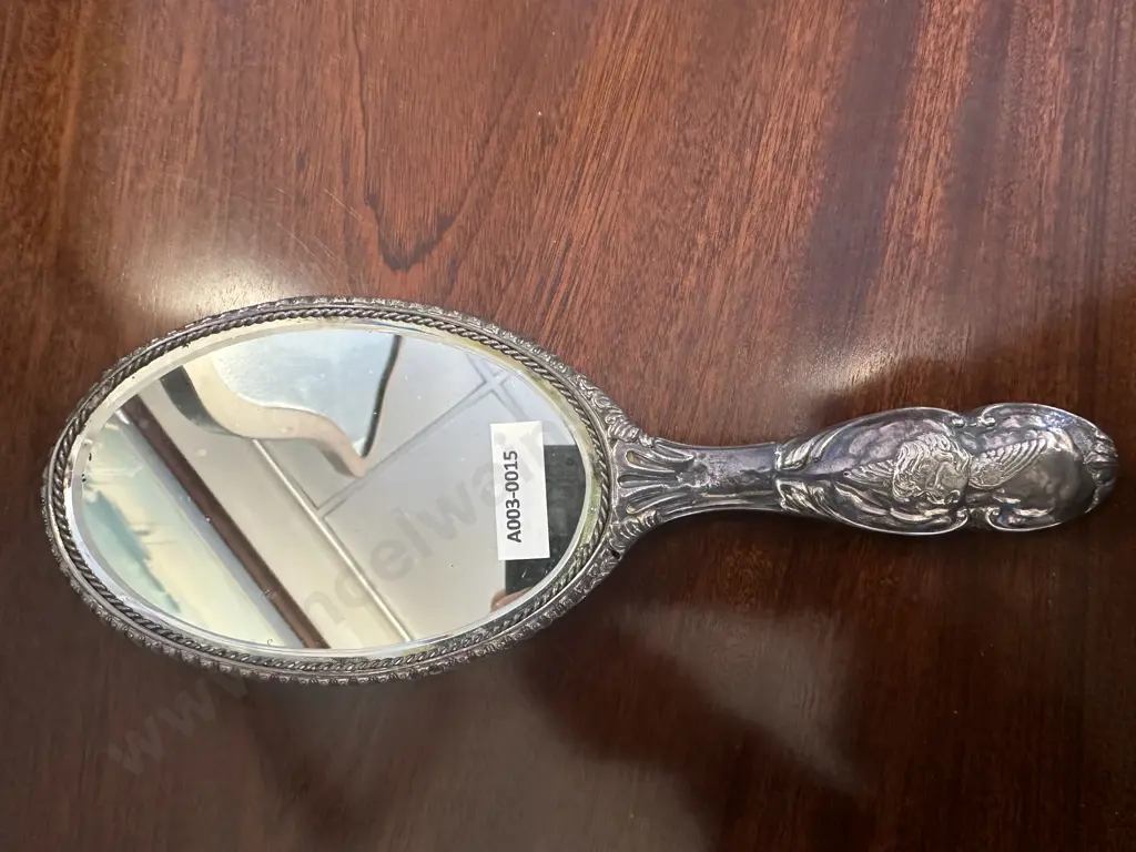 Antique English Sterling Silver Hand Mirror With Reynolds Angels / Cherubs Decoration, Hallmarked Birmingham 1905 Image 1++