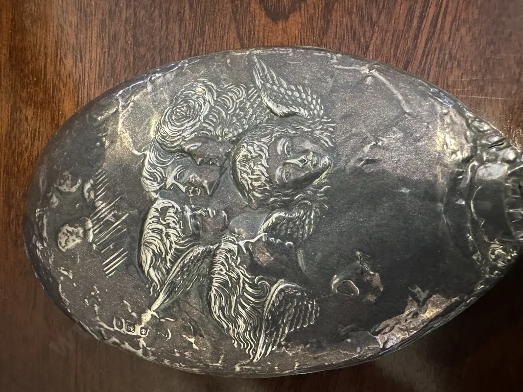 Antique English Sterling Silver Hand Mirror With Reynolds Angels / Cherubs Decoration, Hallmarked Birmingham 1905 Image 1++