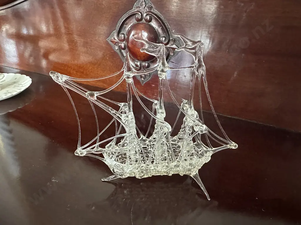 Vintage Hand Blown Glass Sailing Ship Image 1++