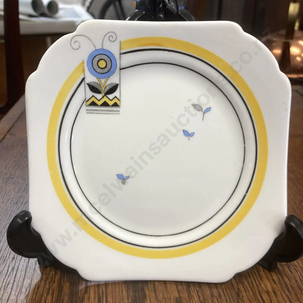 Rare Shelley Art Deco Vogue Martian Design 11868 Yellow Plate c1930s. 14 x 14cm Image 1++