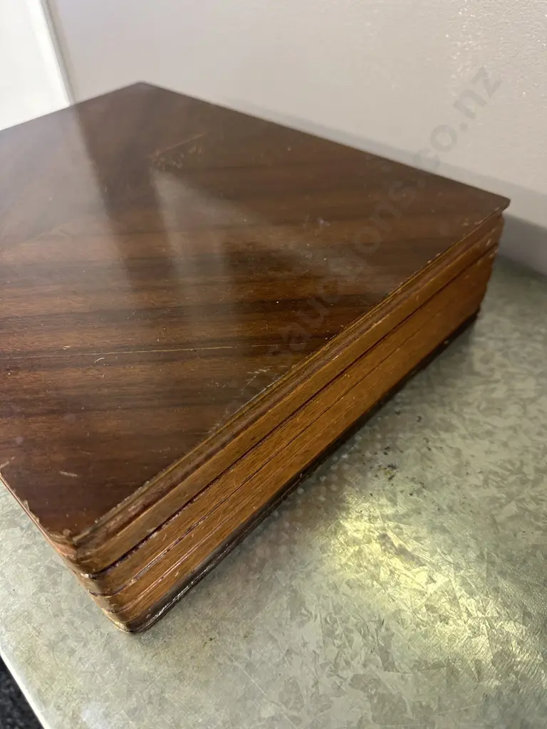 Oak & Marquetry Canteen Of Cutlery With Key  Image 1++