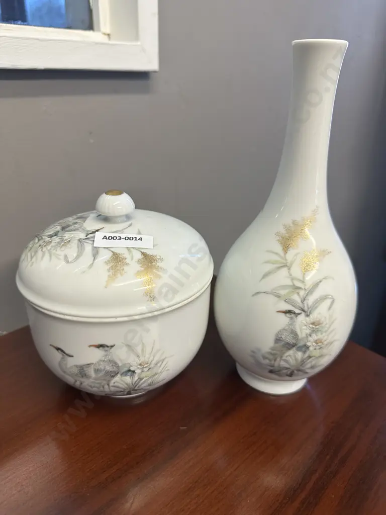 Vintage AK KAISER Nautika Porcelain Bud Vase #57. H22cm & Lidded Container #12. 13 x 12cm Image 1++