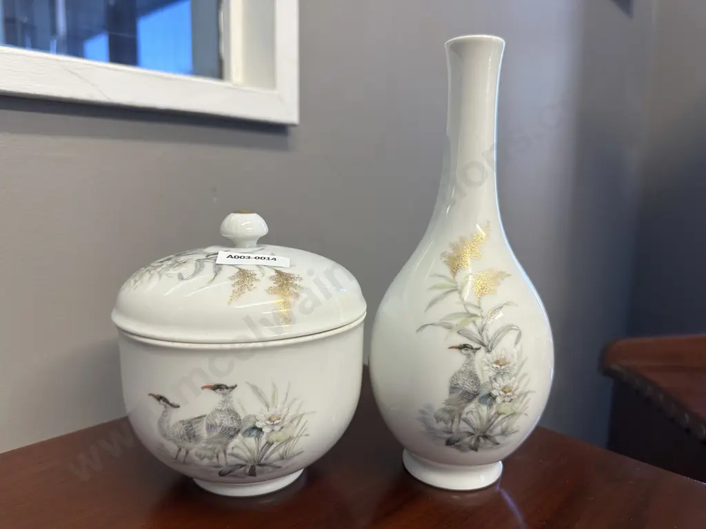 Vintage AK KAISER Nautika Porcelain Bud Vase #57. H22cm & Lidded Container #12. 13 x 12cm Image 1++