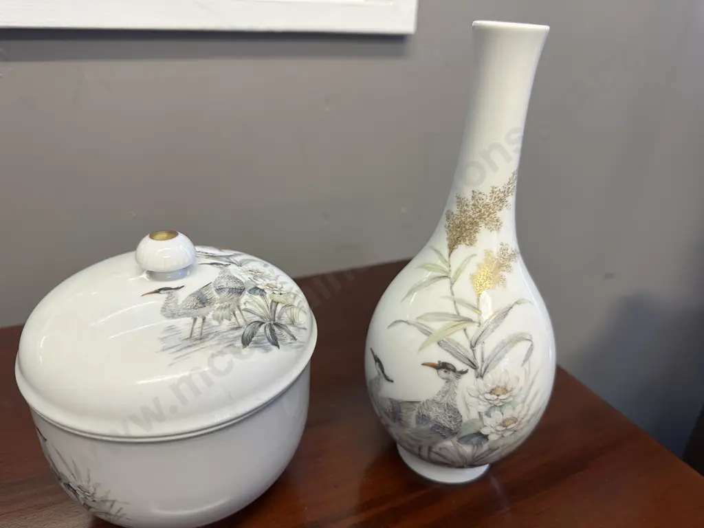 Vintage AK KAISER Nautika Porcelain Bud Vase #57. H22cm & Lidded Container #12. 13 x 12cm Image 1++