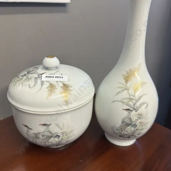 Vintage AK KAISER Nautika Porcelain Bud Vase #57. H22cm & Lidded Container #12. 13 x 12cm