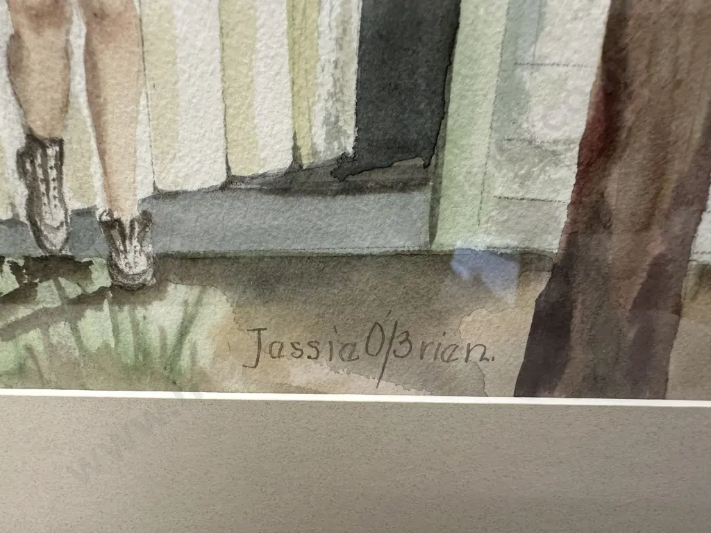 Original Watercolour by Jessie O'Brien of Three Children Playing, Signed by The Artist, Glazed Framed 47 x 57cm Image 1++