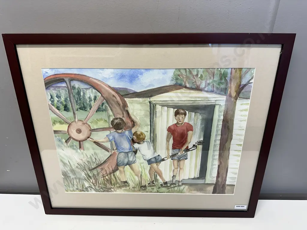 Original Watercolour by Jessie O'Brien of Three Children Playing, Signed by The Artist, Glazed Framed 47 x 57cm Image 1++