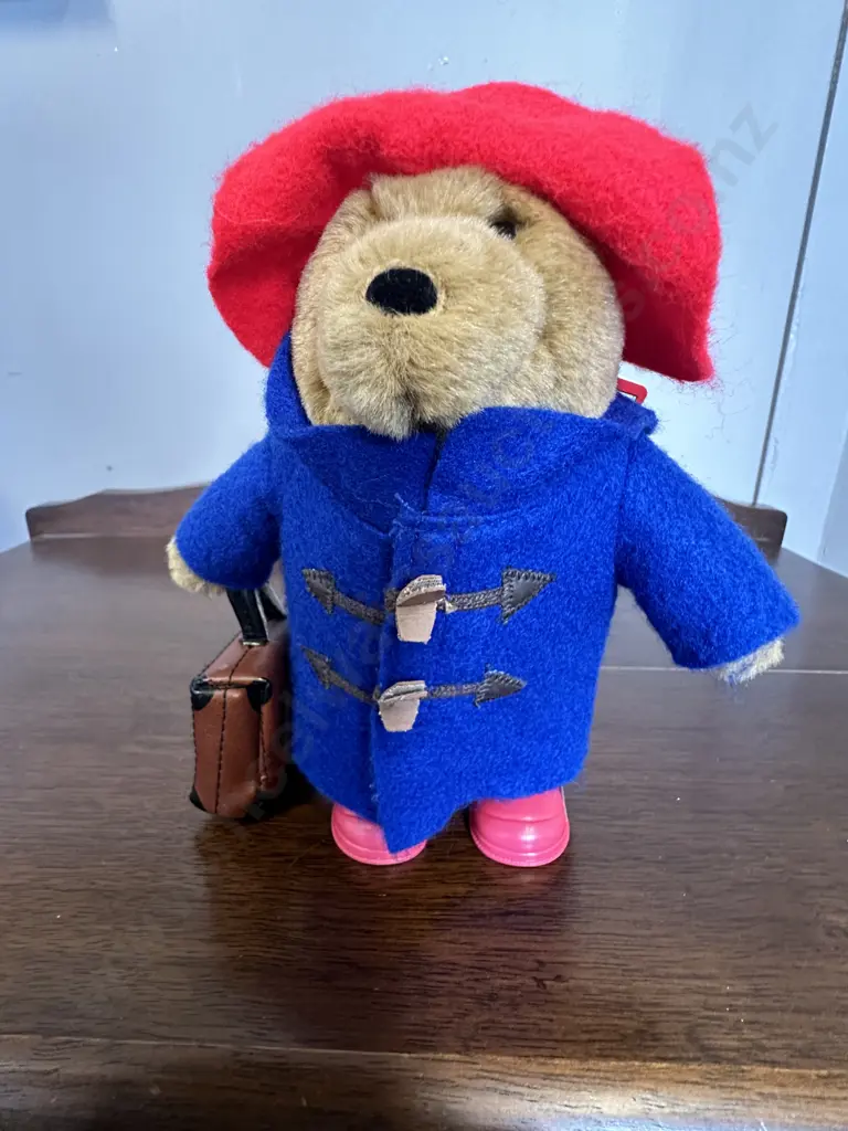 Paddington Bear With Blue Coat, Red Boots & Suitcase With Tag Image 1++