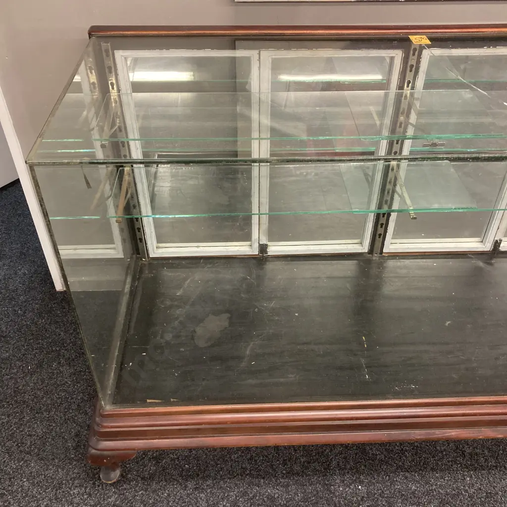 Large Antique Shop Display Cabinet. H97 W167 D70cm (Top Glass Has Cracked) Image 1++