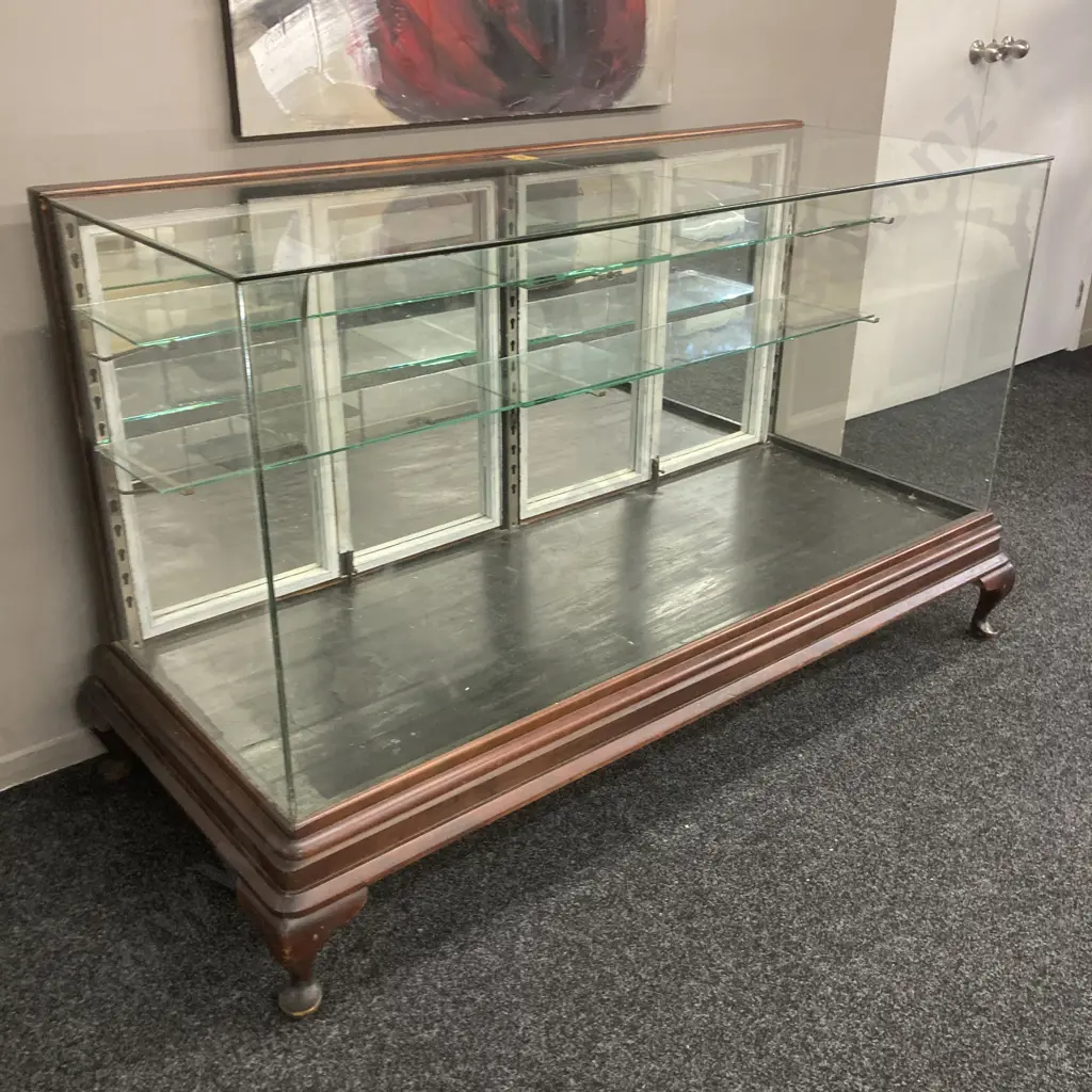 Large Antique Shop Display Cabinet. H97 W167 D70cm (Top Glass Has Cracked) Image 1++