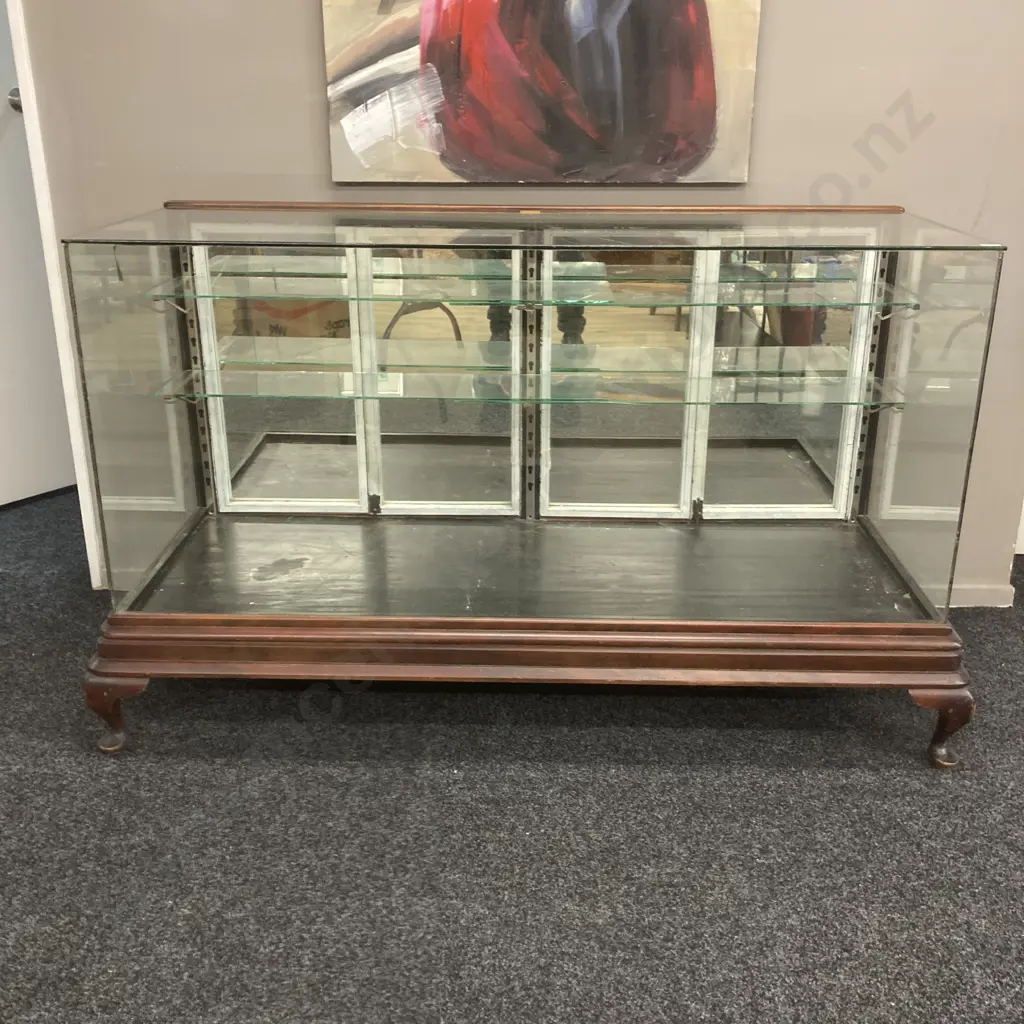 Large Antique Shop Display Cabinet. H97 W167 D70cm (Top Glass Has Cracked) Image 1++