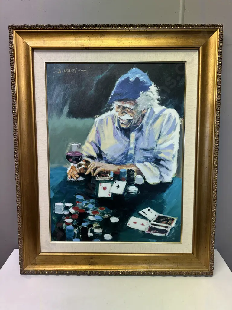 Aldo Luongo Full House And Red Wine ll, 2006 Giclee on Canvas, Limited 40/50, Signed by Artist With COA, Framed 100x81cm Image 1++