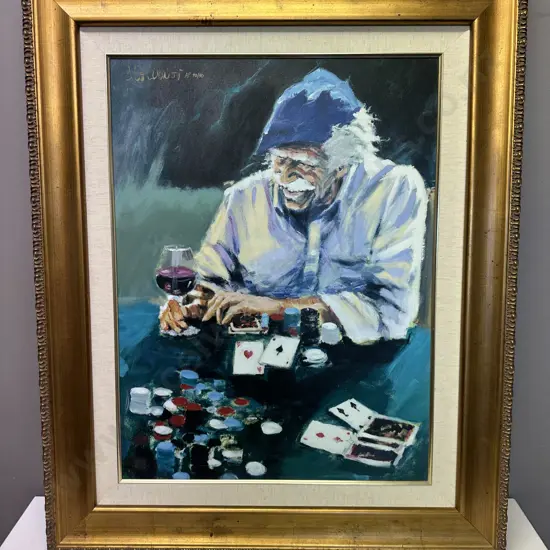 Aldo Luongo Full House And Red Wine ll, 2006 Giclee on Canvas, Limited 40/50, Signed by Artist With COA, Framed 100x81cm