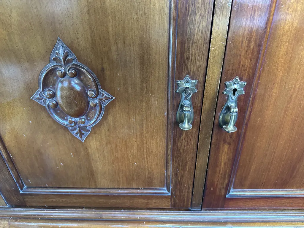 Mahogany Side Board Three Door, Two Drawer, Cabriole Legs (af to one Foot) H118,W150,D58. Borer Evident Image 1++
