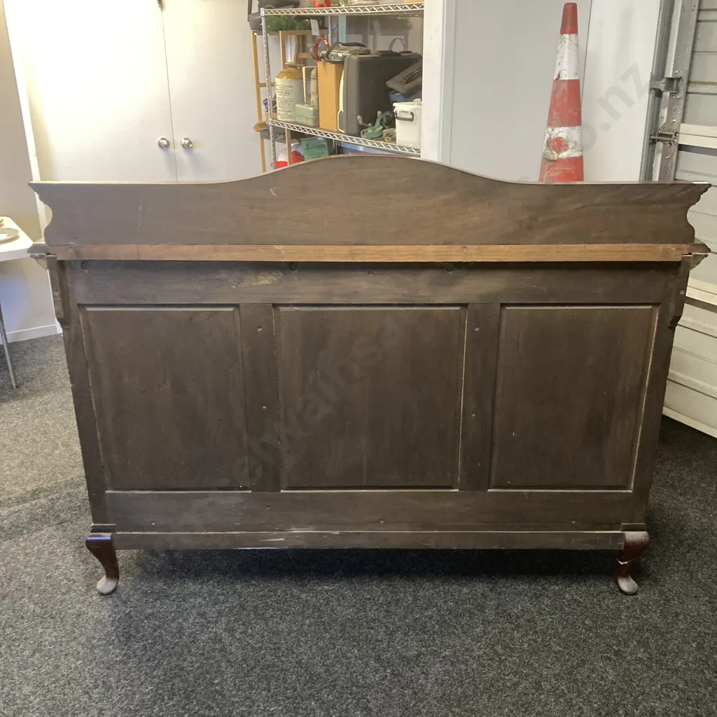 Mahogany Side Board Three Door, Two Drawer, Cabriole Legs (af to one Foot) H118,W150,D58. Borer Evident Image 1++