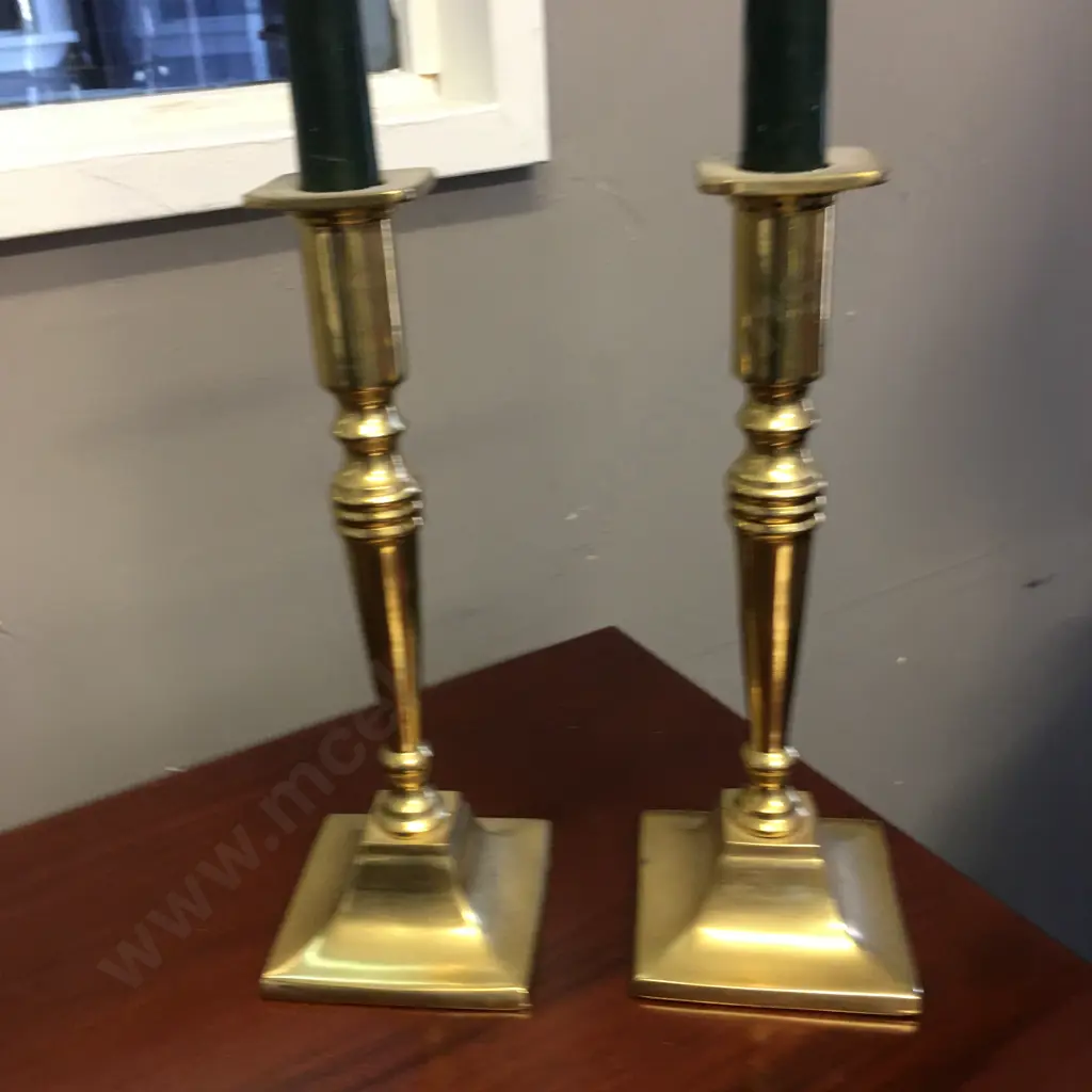 Pair of Vintage Brass Candlesticks With Green Candles. H23cm Image 1++