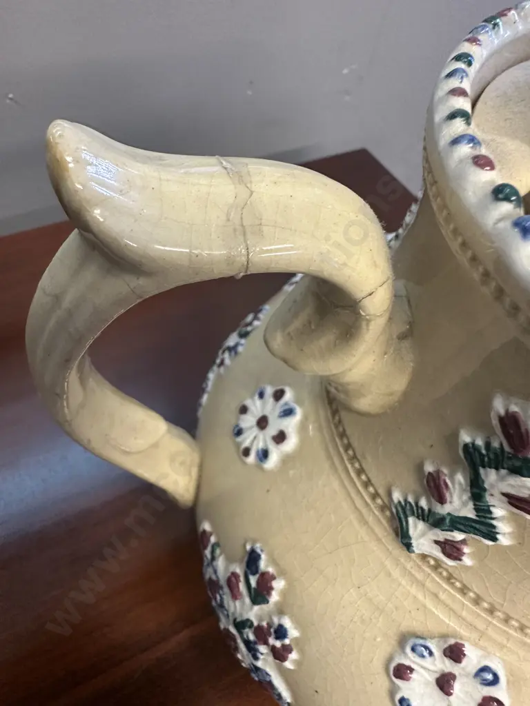 Antique Large Teapot With Raised Detailing. H30cm (Repair to Handle) Image 1++