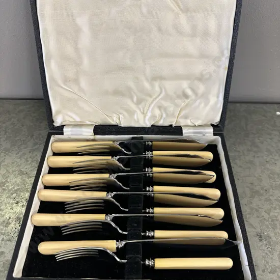 Vintage Boxed Fish Cutlery Set Boned Handled Knives