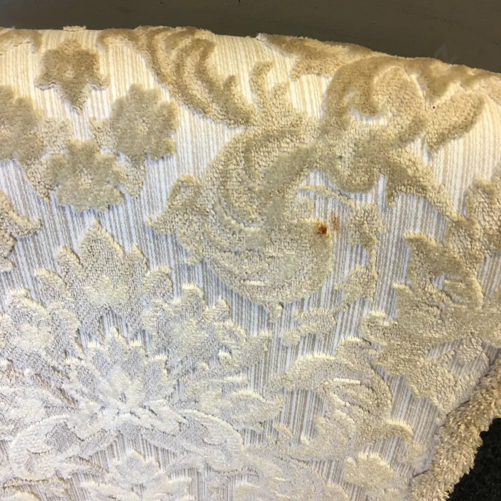 Mid Century Round Bedroom Chair With Cream Brocade Fabric Image 1++