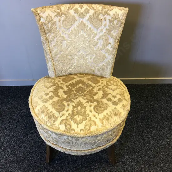 Mid Century Round Bedroom Chair With Cream Brocade Fabric