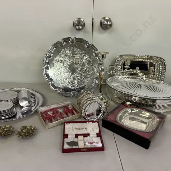 Selection Of Silver Ware Items & Brass Footed Dishes
