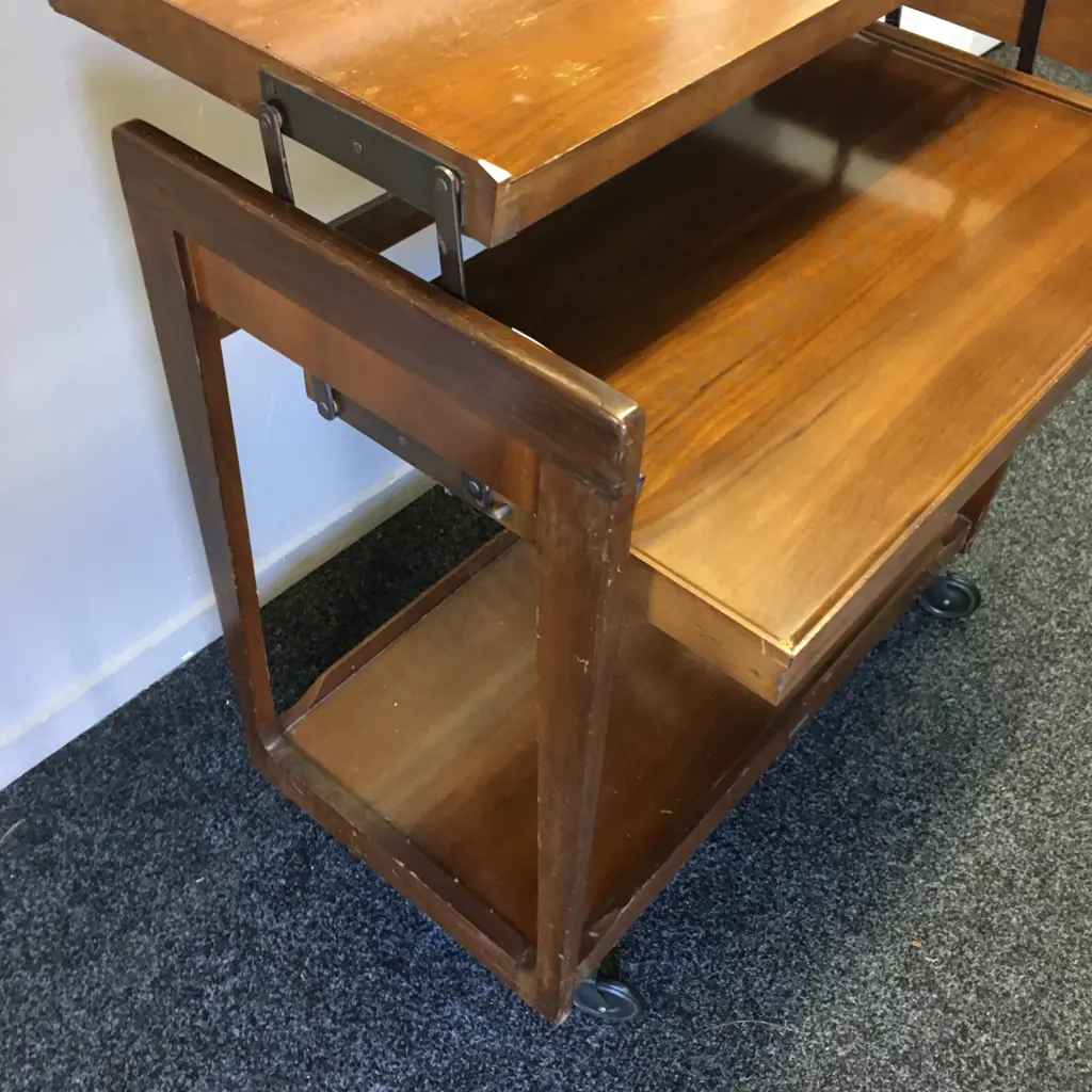 Mahogany Mid Century Rolling Table/Tea Trolley H76,W78cm. Image 1++