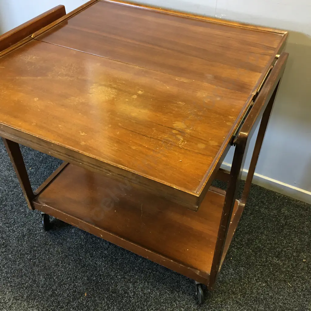 Mahogany Mid Century Rolling Table/Tea Trolley H76,W78cm. Image 1++