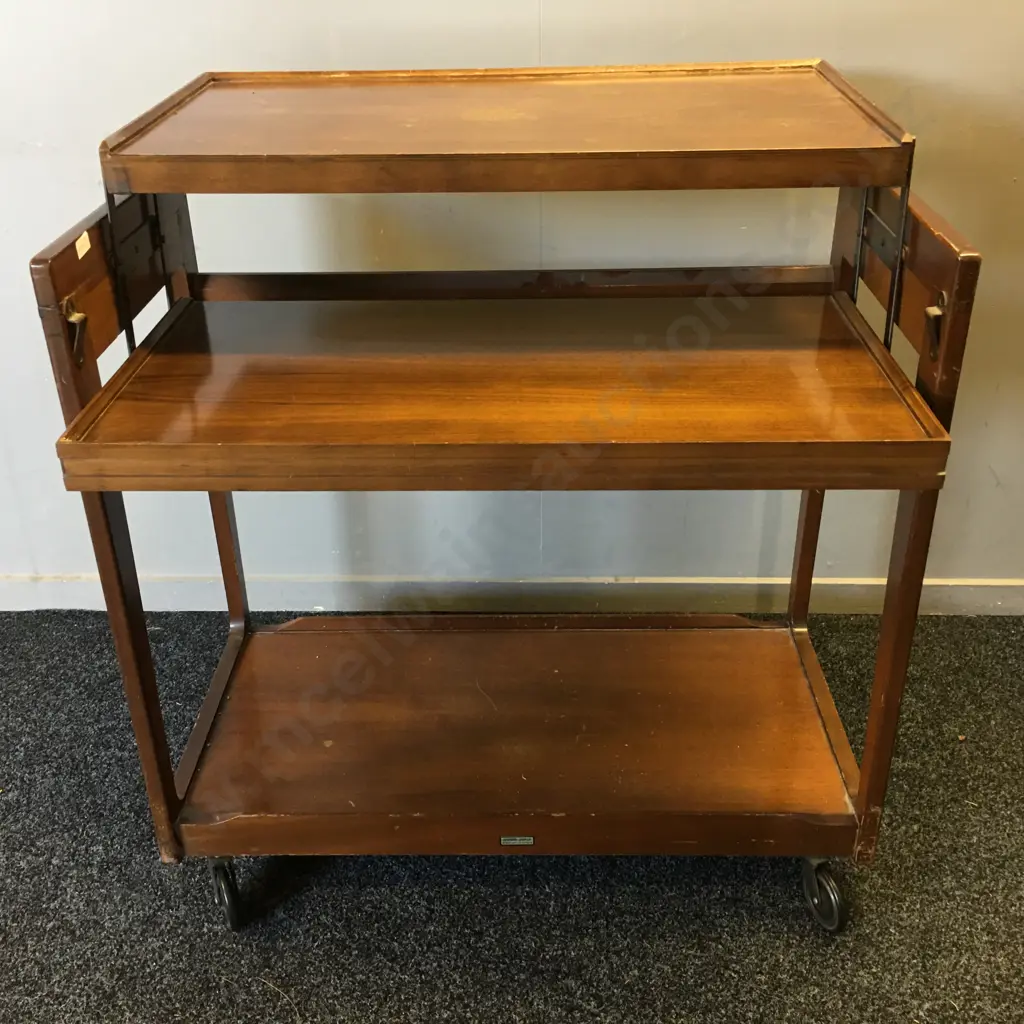 Mahogany Mid Century Rolling Table/Tea Trolley H76,W78cm. Image 1++