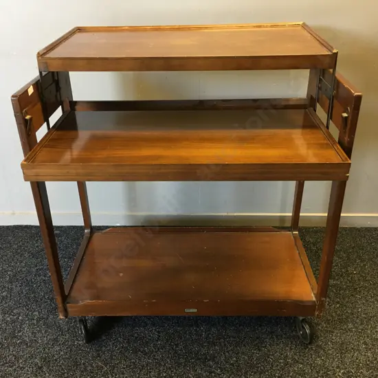 Mahogany Mid Century Rolling Table/Tea Trolley H76,W78cm.
