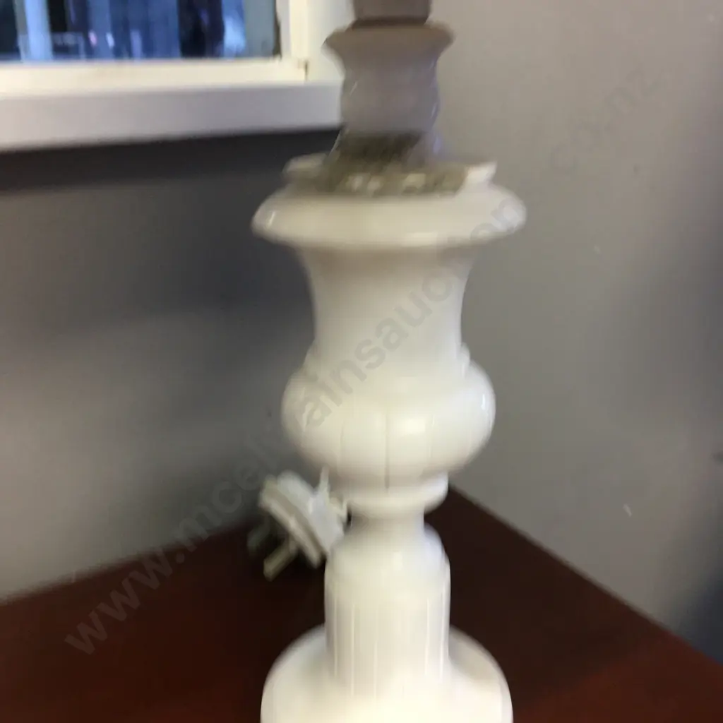 Cream Alabaster? Table Lamp With Green Pleated Shade. H50cm Image 1++