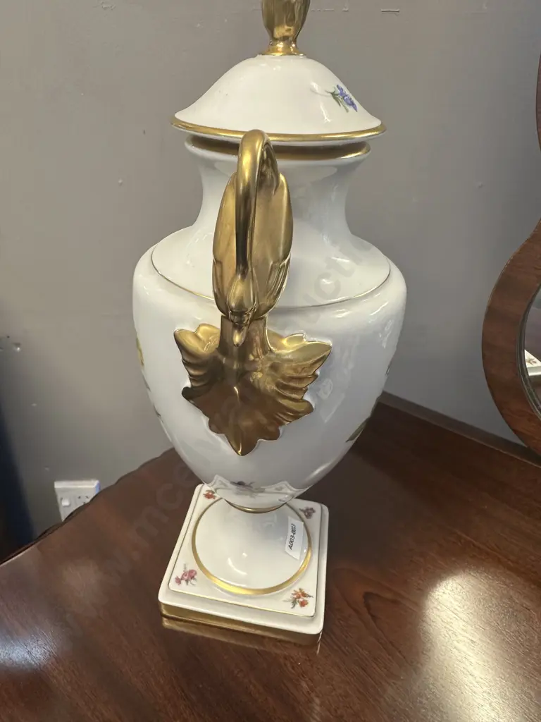 Vintage Alka Kunst Alboth KAISER Porcelain Amphora Flower Vase, Gold Gilt & Swan Handles. H35cm Image 1++