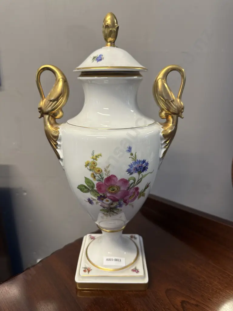 Vintage Alka Kunst Alboth KAISER Porcelain Amphora Flower Vase, Gold Gilt & Swan Handles. H35cm Image 1++