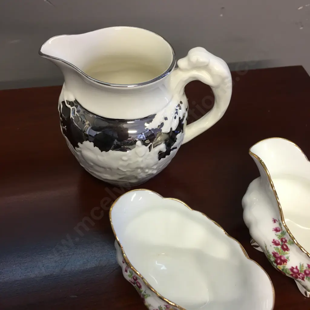 Hammersley China Creamer, Sugar Bowl & Wedgwood Of Etruria Barlaston Pitcher With Dog Handle Image 1++