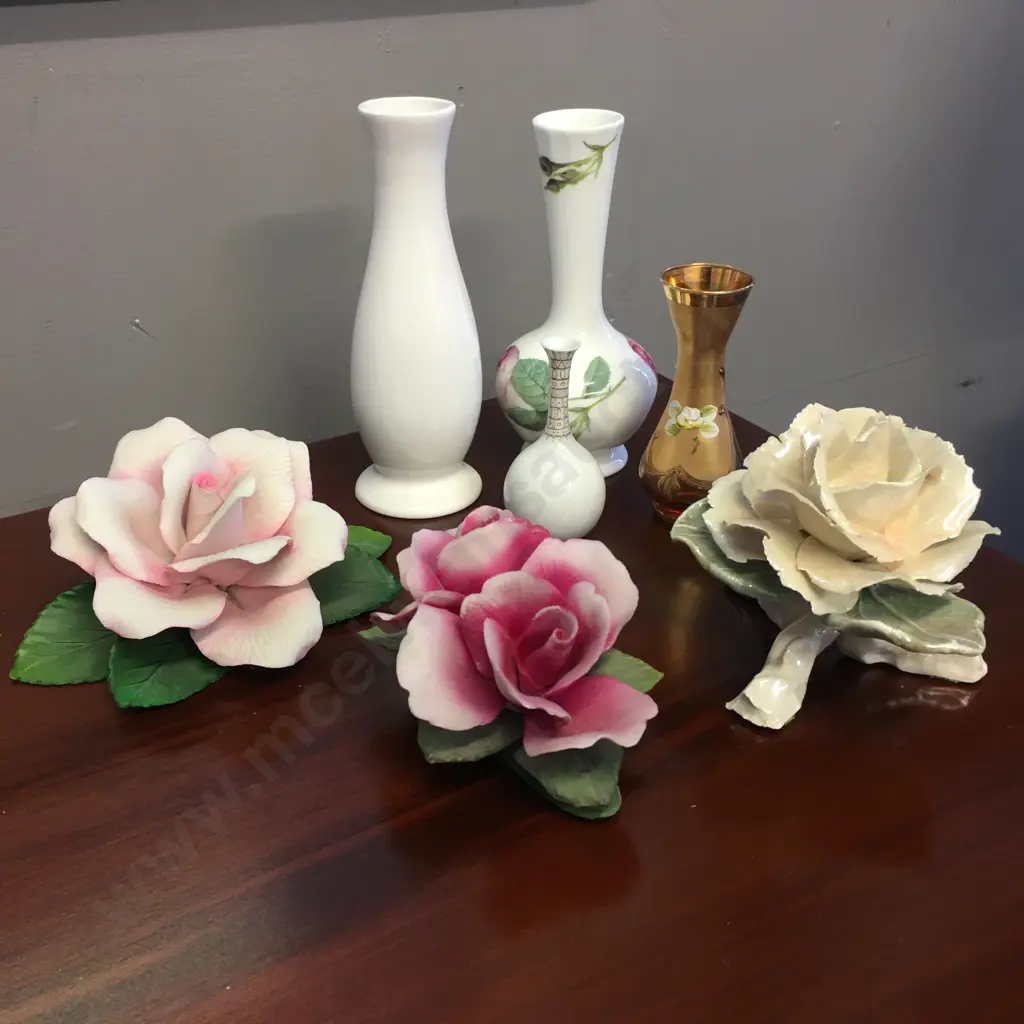 Selection of China Vases, Rose Ornaments Including Fabar Capodimonte, Napolean Etc Image 1++