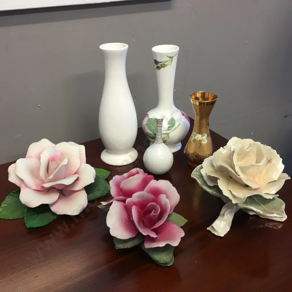 Selection of China Vases, Rose Ornaments Including Fabar Capodimonte, Napolean Etc Image 1++