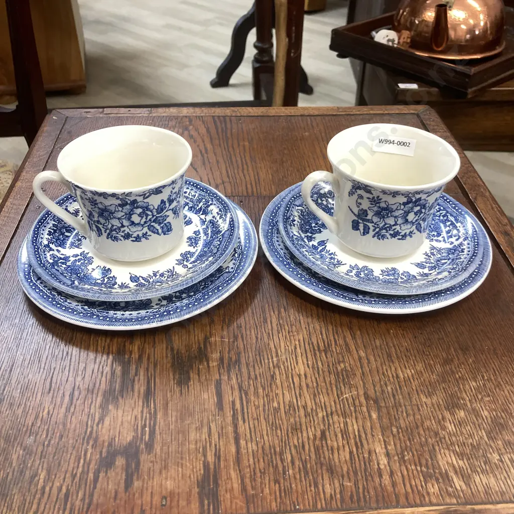 Pair of Vintage Crown Lynn Regency Blue Trios No d 32206 Image 1++