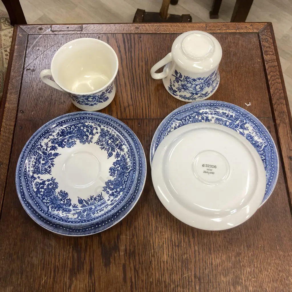 Pair of Vintage Crown Lynn Regency Blue Trios No d 32206 Image 1++