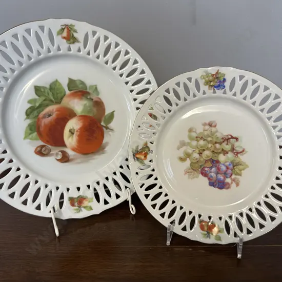 Two Pierced Porcelain Decor Fruits Plate 