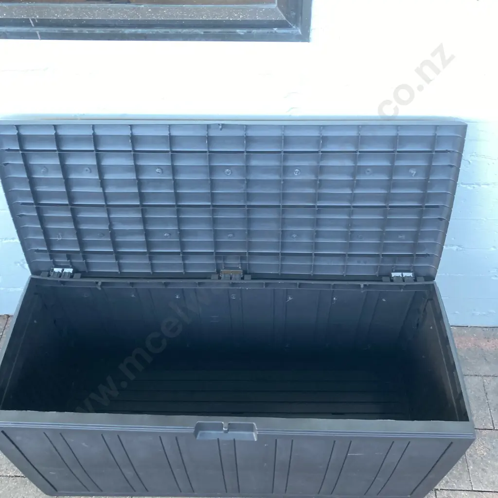 Plastic Patio Storage Box With Hinged Lid. H57 W115 D45cm Image 1++
